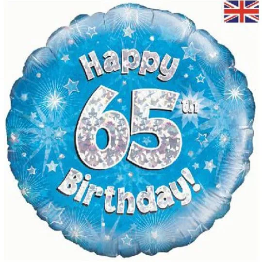 18 Inch Happy 65th Birthday Blue Foil Balloon