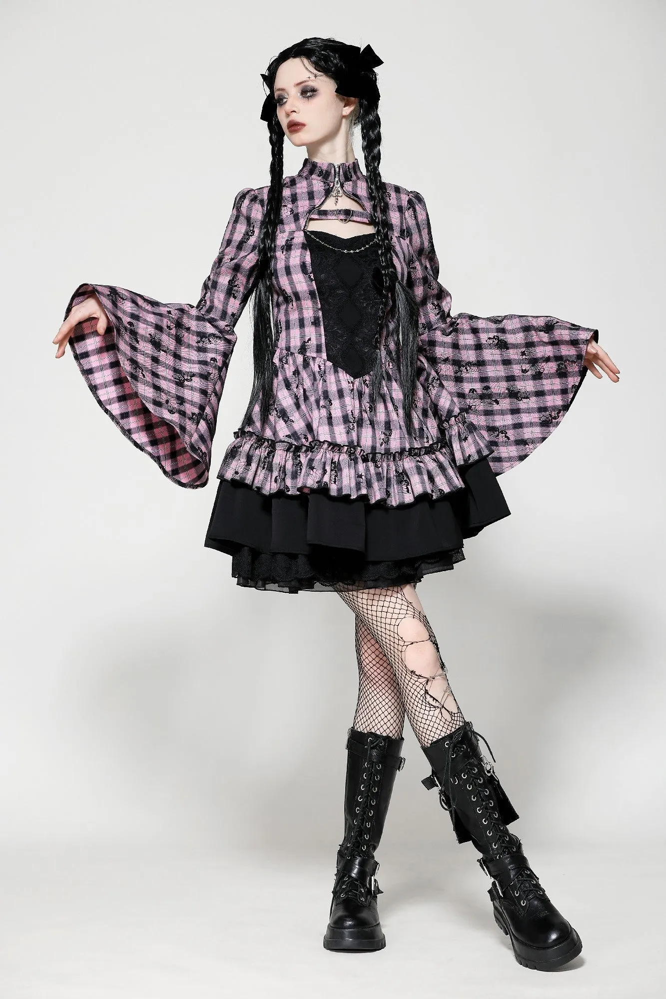 Big Pink Butterfly Doll Bell-Sleeve Dress DW1021