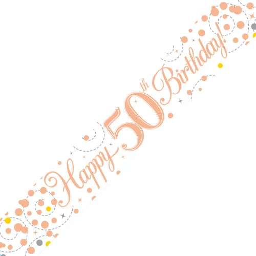 Birthday Sparkling Fizz Strip Banner - Rose Gold 50th Birthday