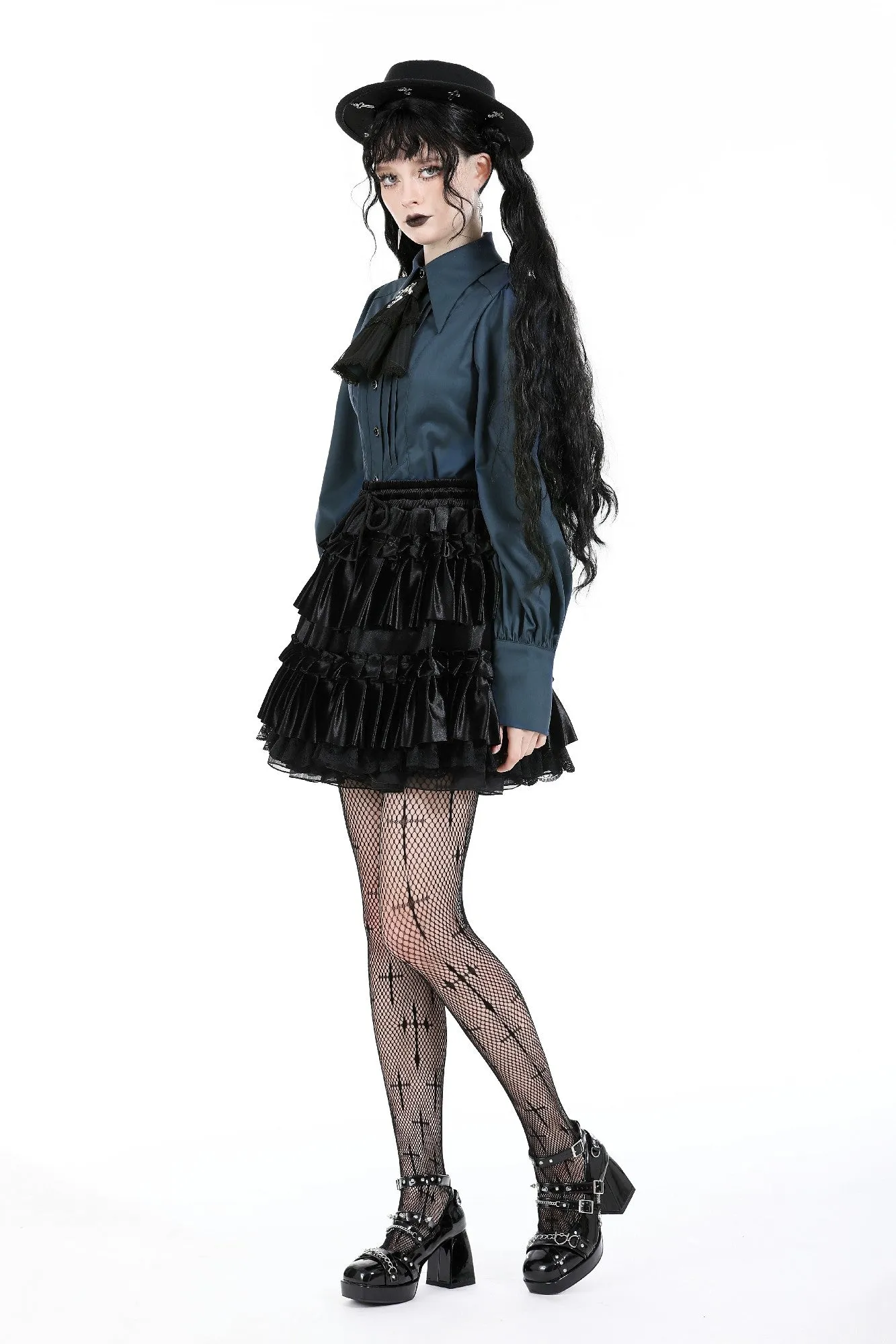 Black lolita frilly layered velvet mini skirt KW339