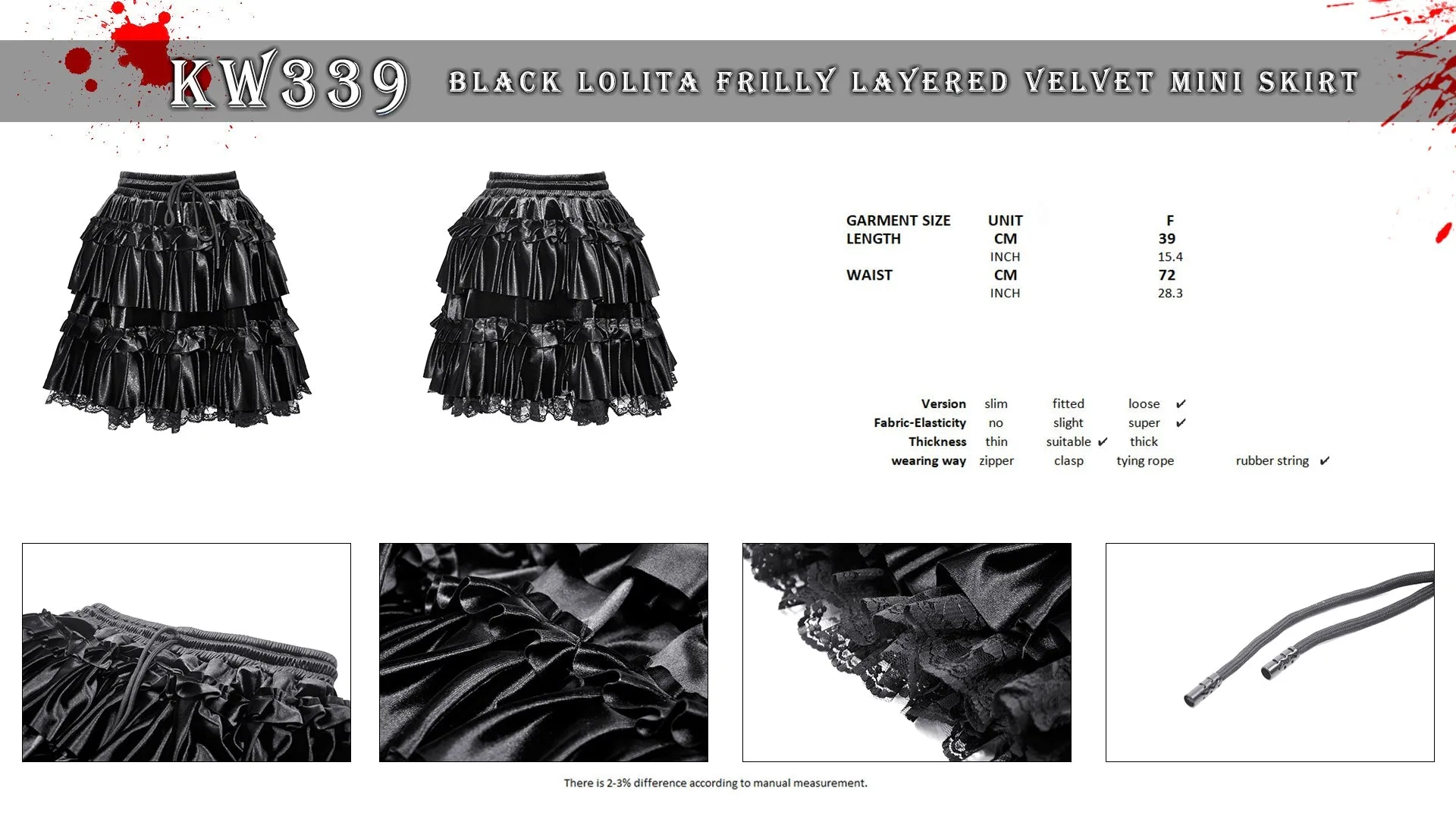 Black lolita frilly layered velvet mini skirt KW339