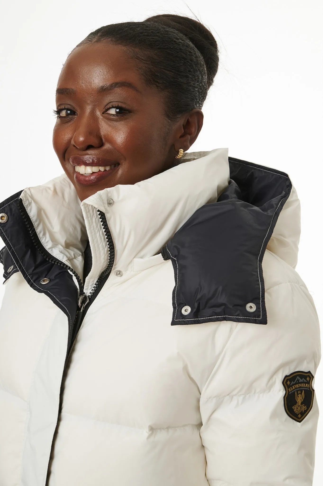 Fria Long Down Coat | White & Black
