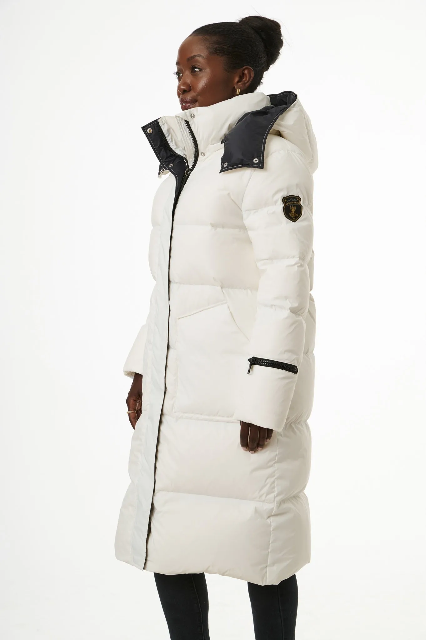 Fria Long Down Coat | White & Black