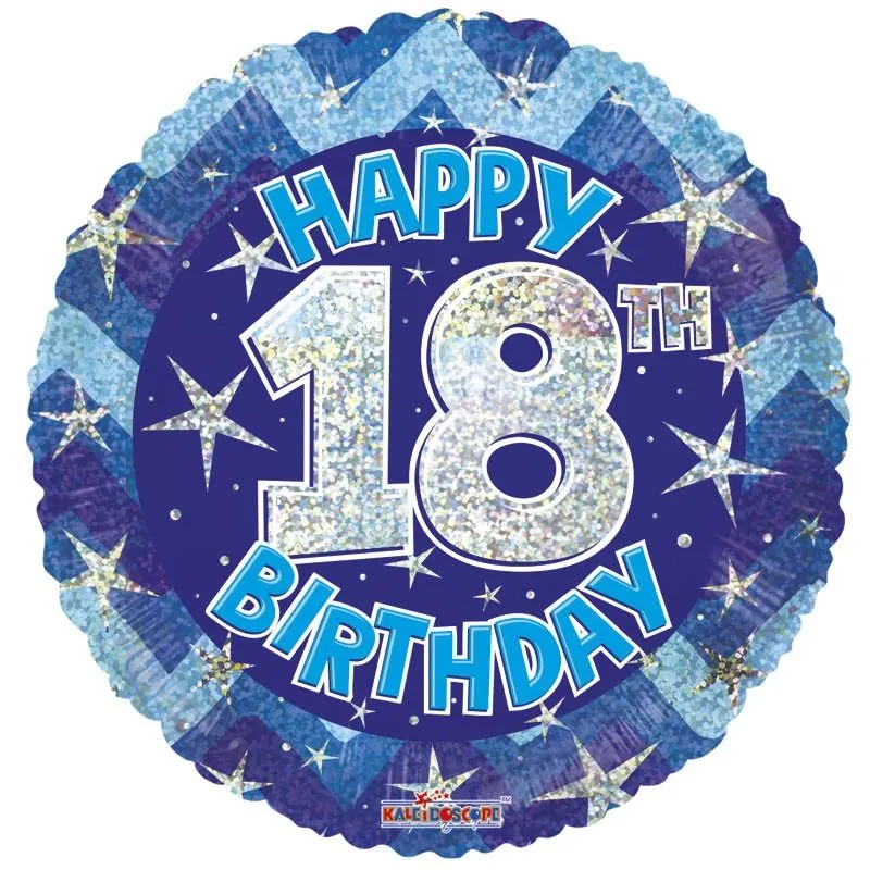“Happy 18th Birthday” Design Holographic Foil Birthday Balloon Blue 18"