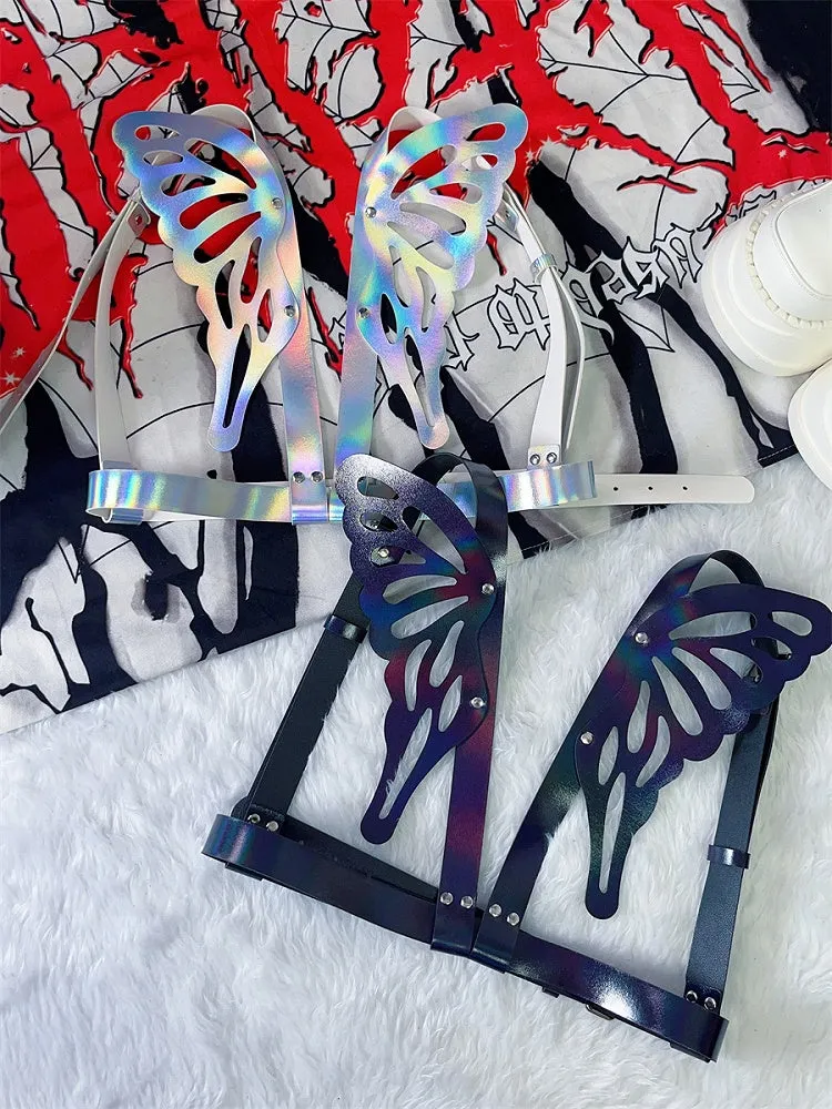 Holographic Color/Black Butterfly Wing Harness Belt