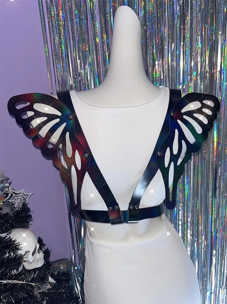 Holographic Color/Black Butterfly Wing Harness Belt