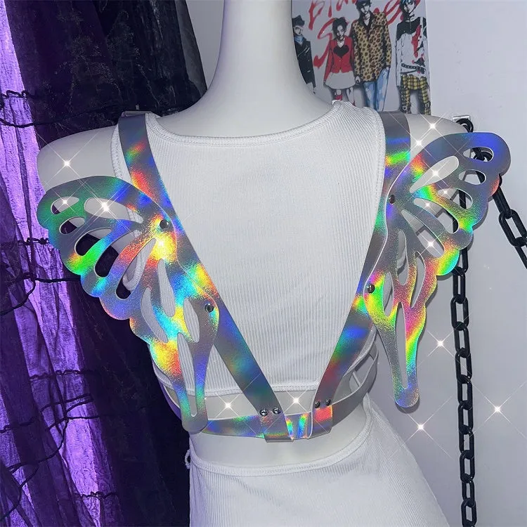 Holographic Color/Black Butterfly Wing Harness Belt