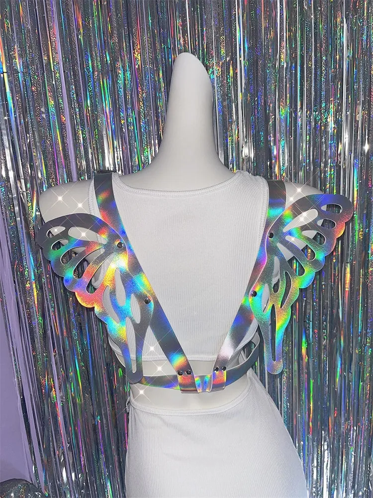 Holographic Color/Black Butterfly Wing Harness Belt