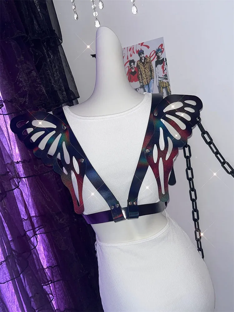 Holographic Color/Black Butterfly Wing Harness Belt