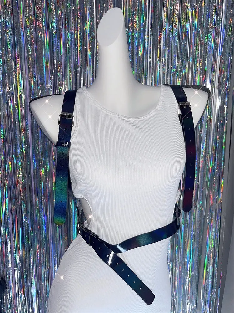 Holographic Color/Black Butterfly Wing Harness Belt