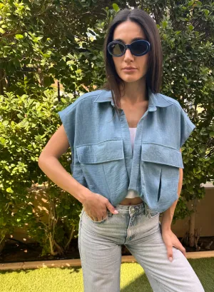 OVERSIZED Pockets Vest Blue