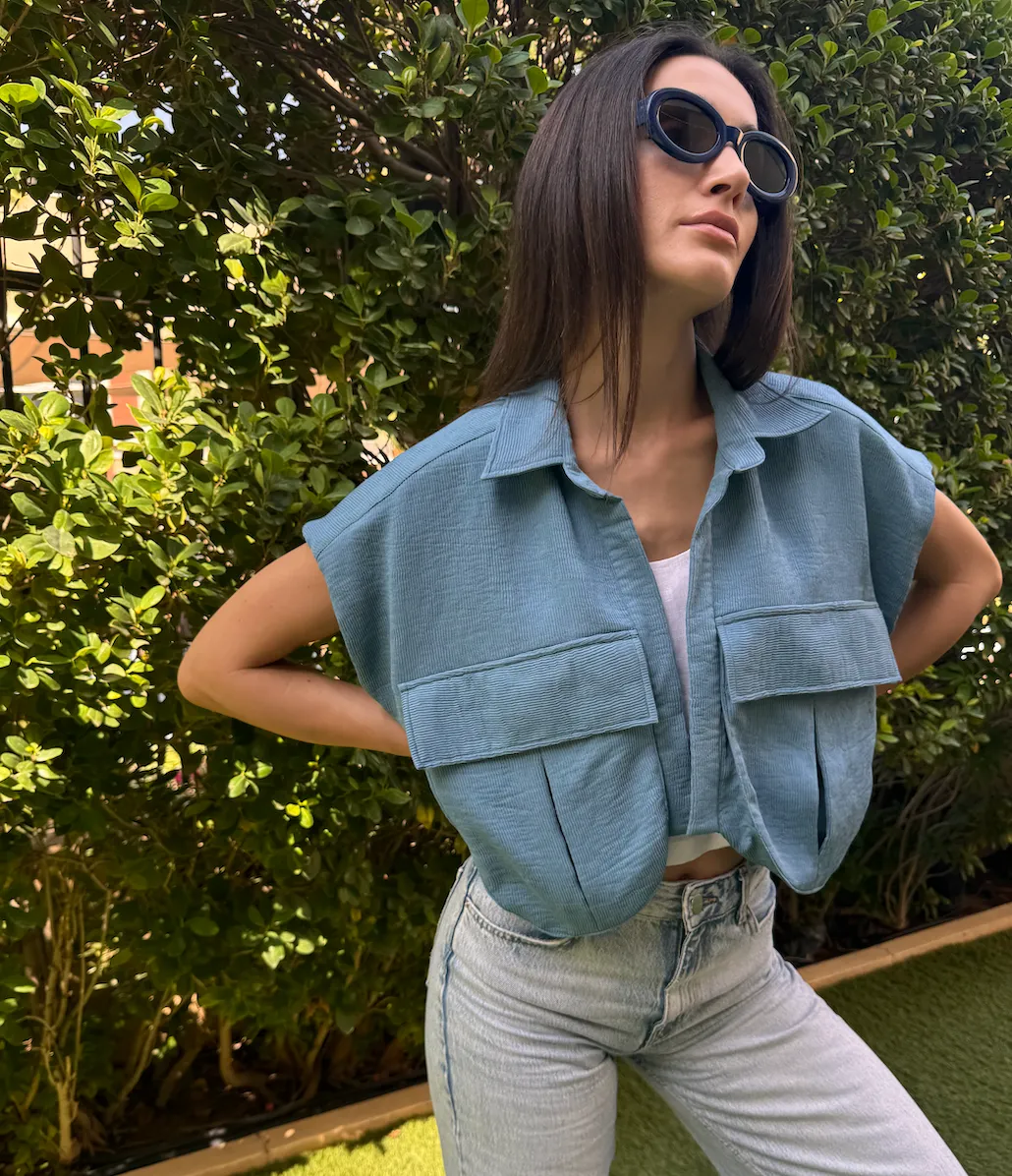 OVERSIZED Pockets Vest Blue