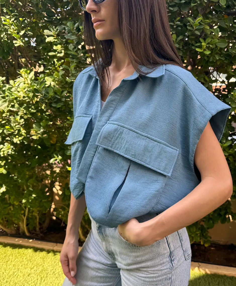 OVERSIZED Pockets Vest Blue