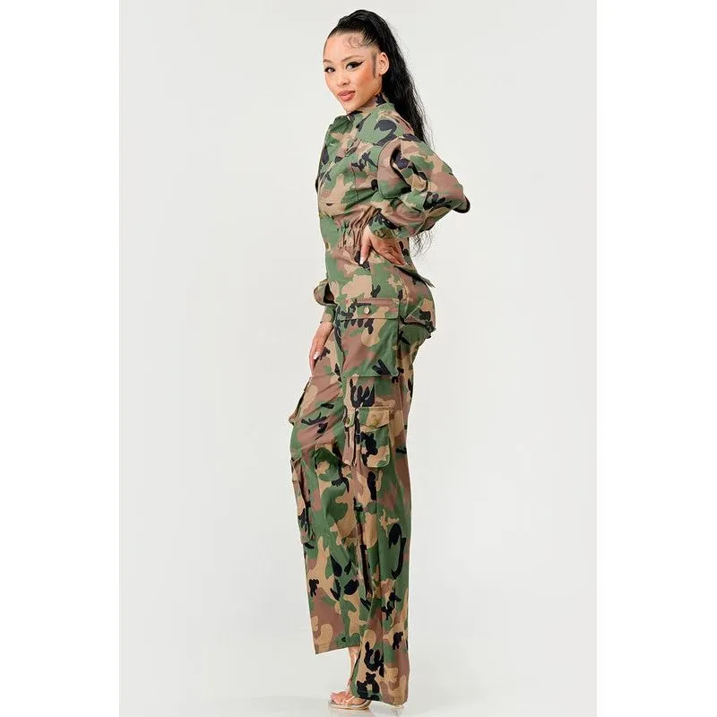 Ruffle Sleeve Jumpsuit -Camo