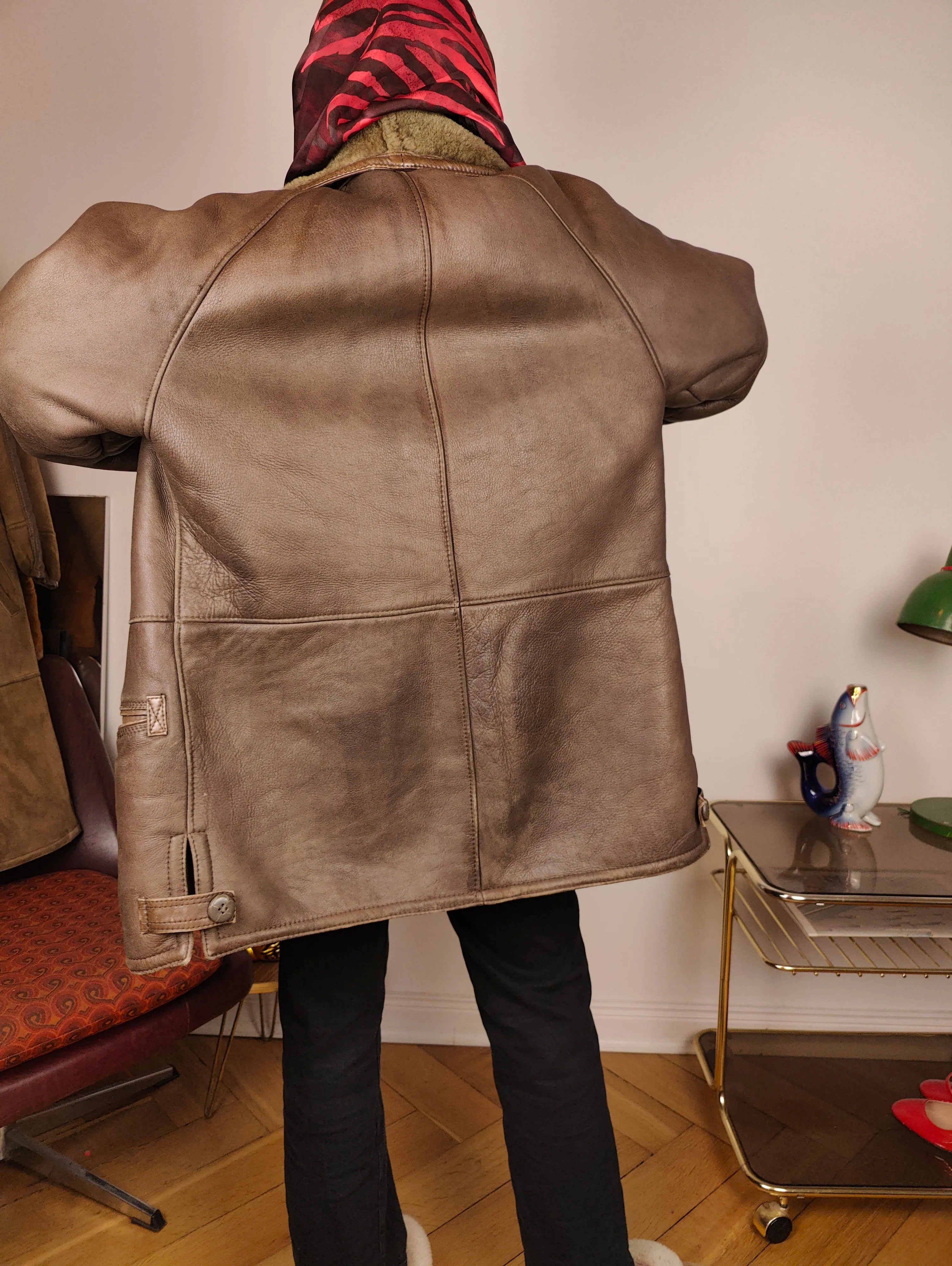 Vintage shearling coat M L | brown lambskin sheepskin leather sherpa jacket women unisex men