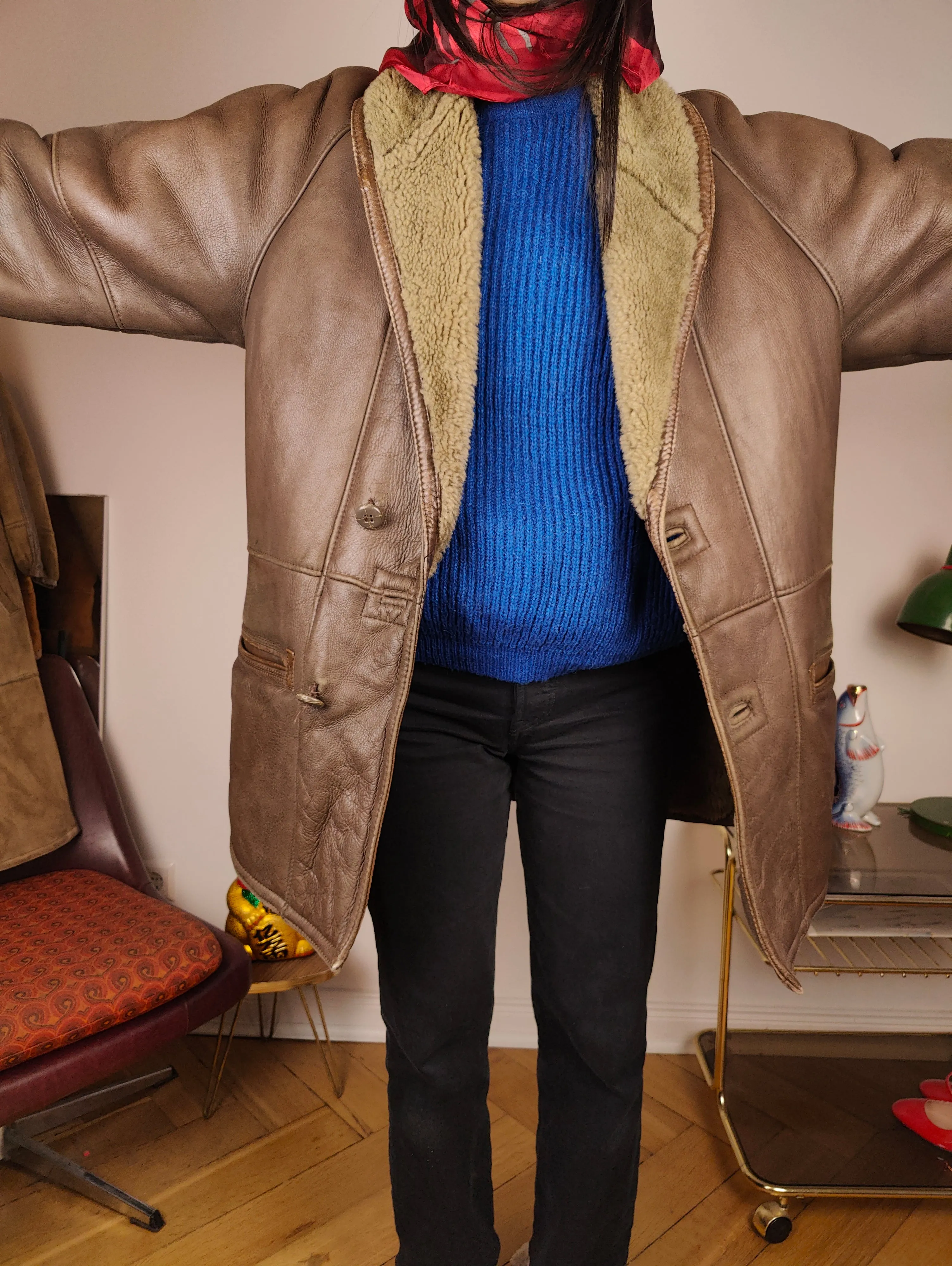 Vintage shearling coat M L | brown lambskin sheepskin leather sherpa jacket women unisex men