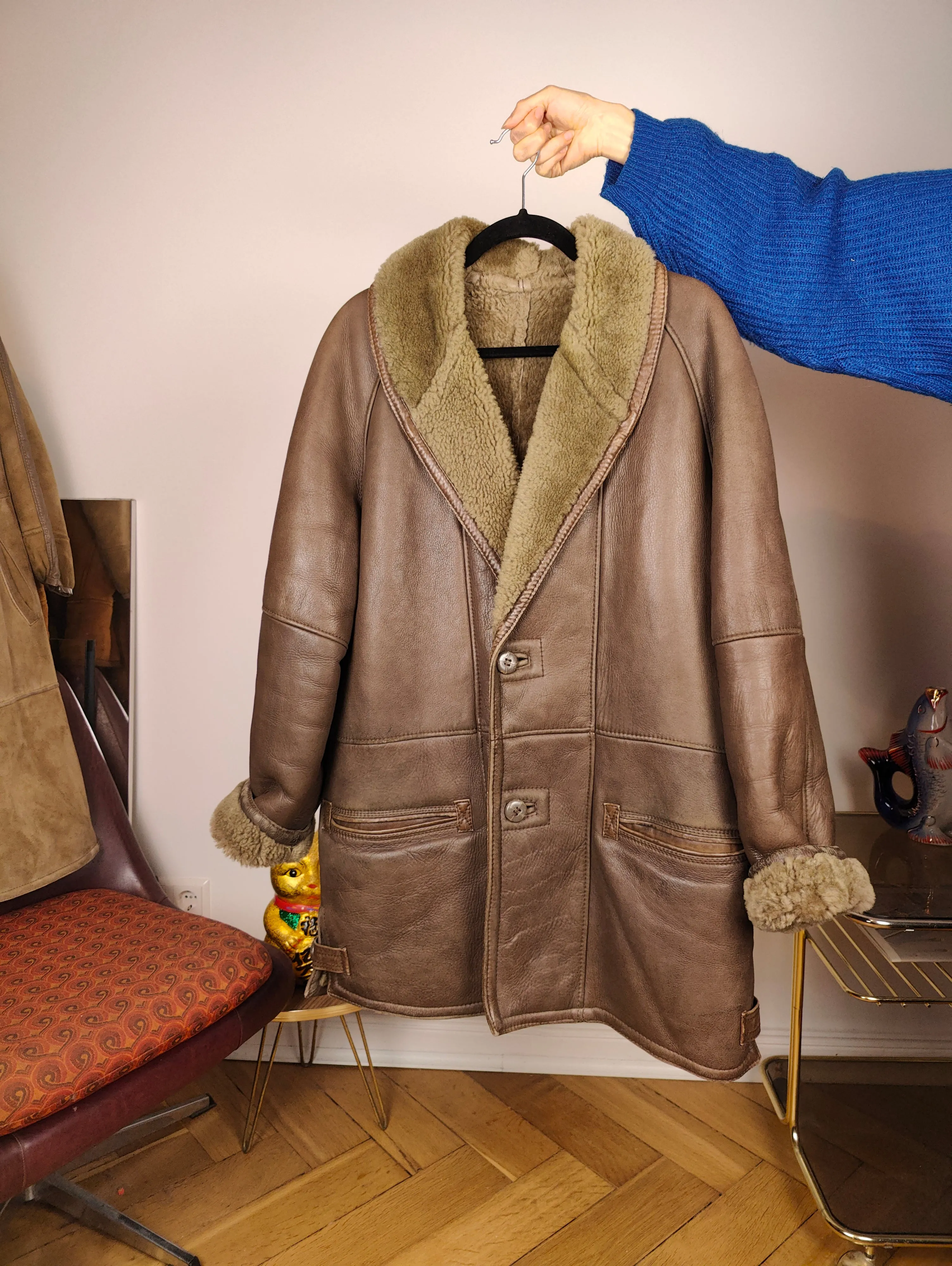 Vintage shearling coat M L | brown lambskin sheepskin leather sherpa jacket women unisex men