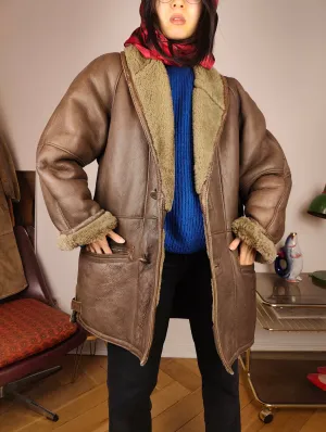 Vintage shearling coat M L | brown lambskin sheepskin leather sherpa jacket women unisex men