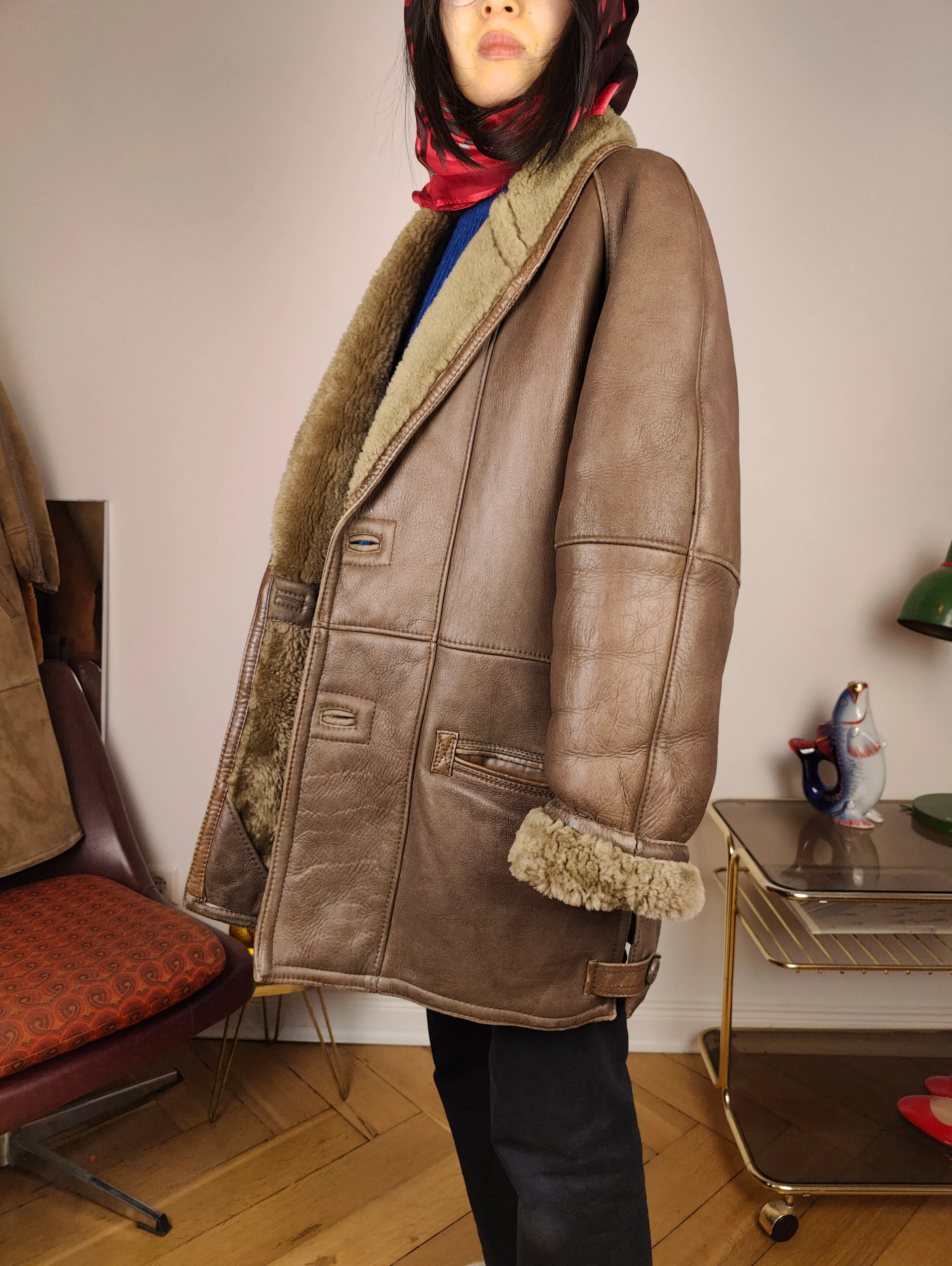 Vintage shearling coat M L | brown lambskin sheepskin leather sherpa jacket women unisex men