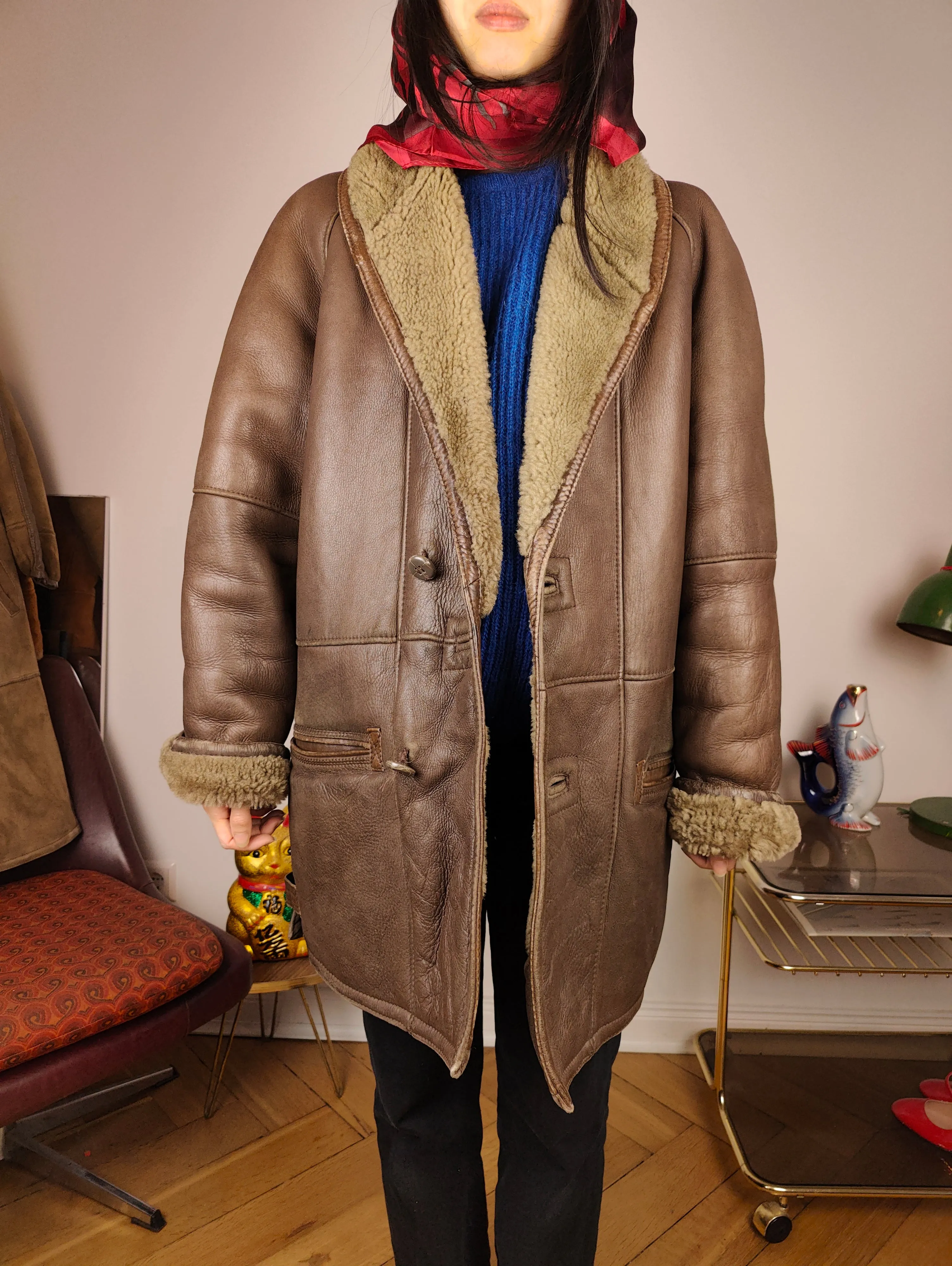 Vintage shearling coat M L | brown lambskin sheepskin leather sherpa jacket women unisex men